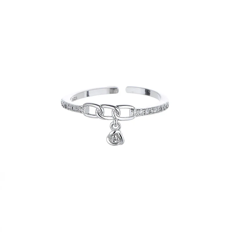 New Fashion Chain Rose Flowers Pendant Rings for Women Personality Zircon Opening Ring Anniversary Romance Jewelry