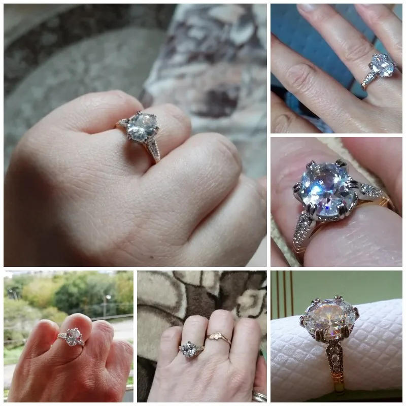 Huitan Understated Round Cubic Zirconia Rings for Women Wedding Engagement Ring Elegant Accessories New Trendy Two Tone Jewelry