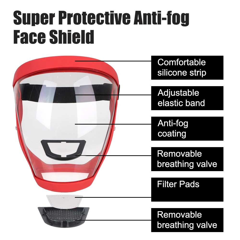Full Face Shield Protection Face Cover Oil-splash Proof Mask With Filters Motorcycle Bicycle Cycling Dusting Mask Kitchen Tool