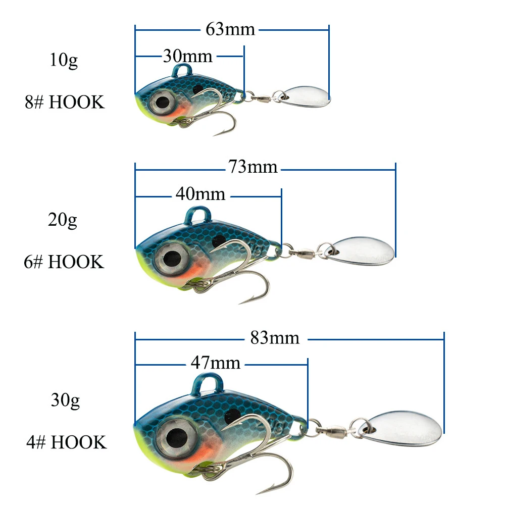 Wobble Rotating Metal VIB Vibration Bait Spinner Spoon Jig Fishing Lures 10g 20g 30g Artificial Hard Baits Sequins Pesca Lure