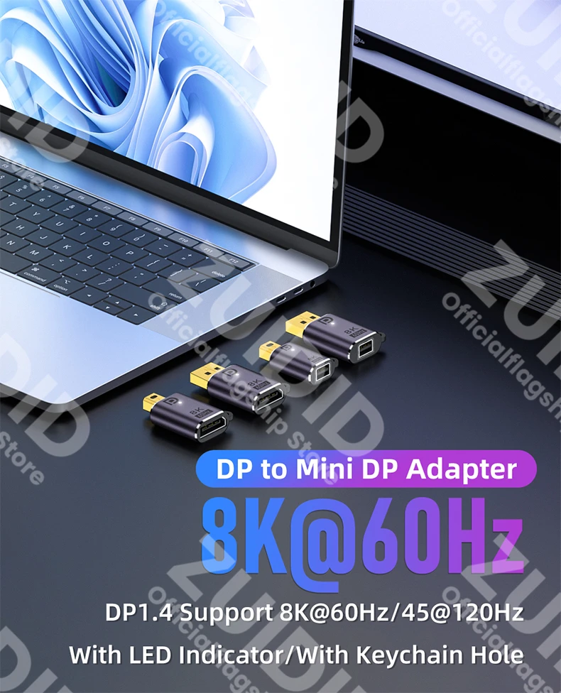 Mini DP to Displayport 1.4 Adapter Converter 8K@60Hz Bi-Directional DP to Mini DP Male to Female Cable Extender for MacBook Pro
