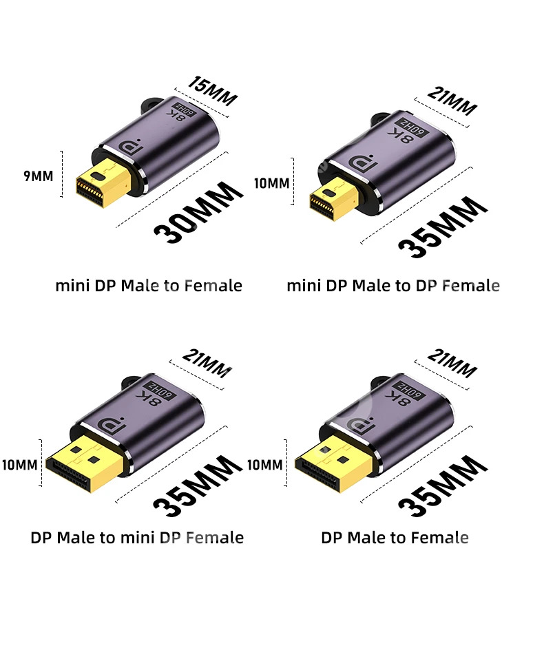Mini DP to Displayport 1.4 Adapter Converter 8K@60Hz Bi-Directional DP to Mini DP Male to Female Cable Extender for MacBook Pro