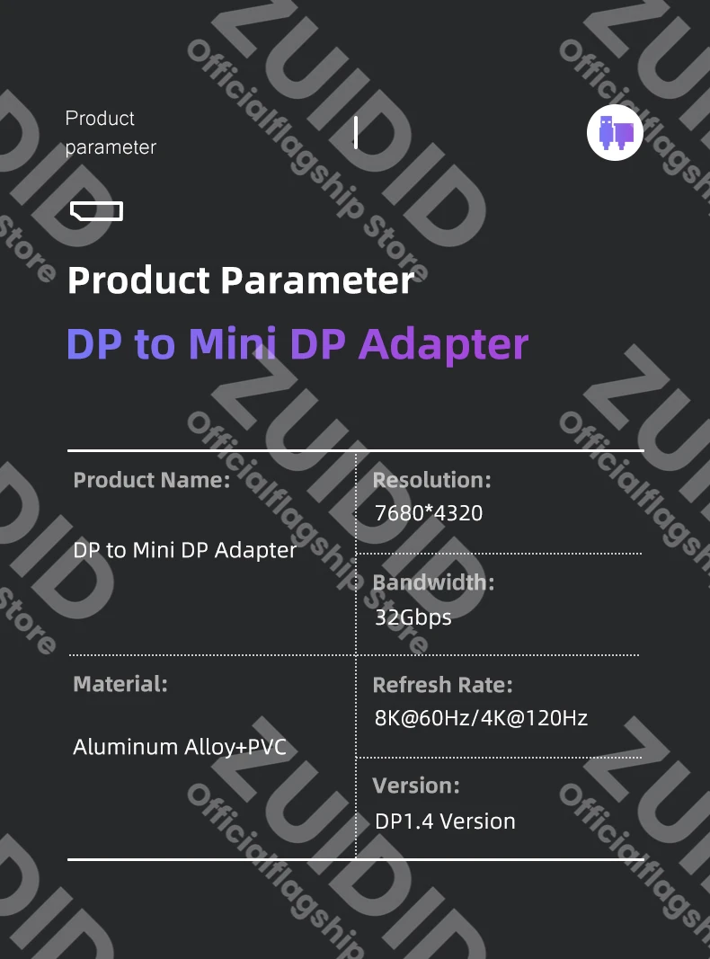 Mini DP to Displayport 1.4 Adapter Converter 8K@60Hz Bi-Directional DP to Mini DP Male to Female Cable Extender for MacBook Pro