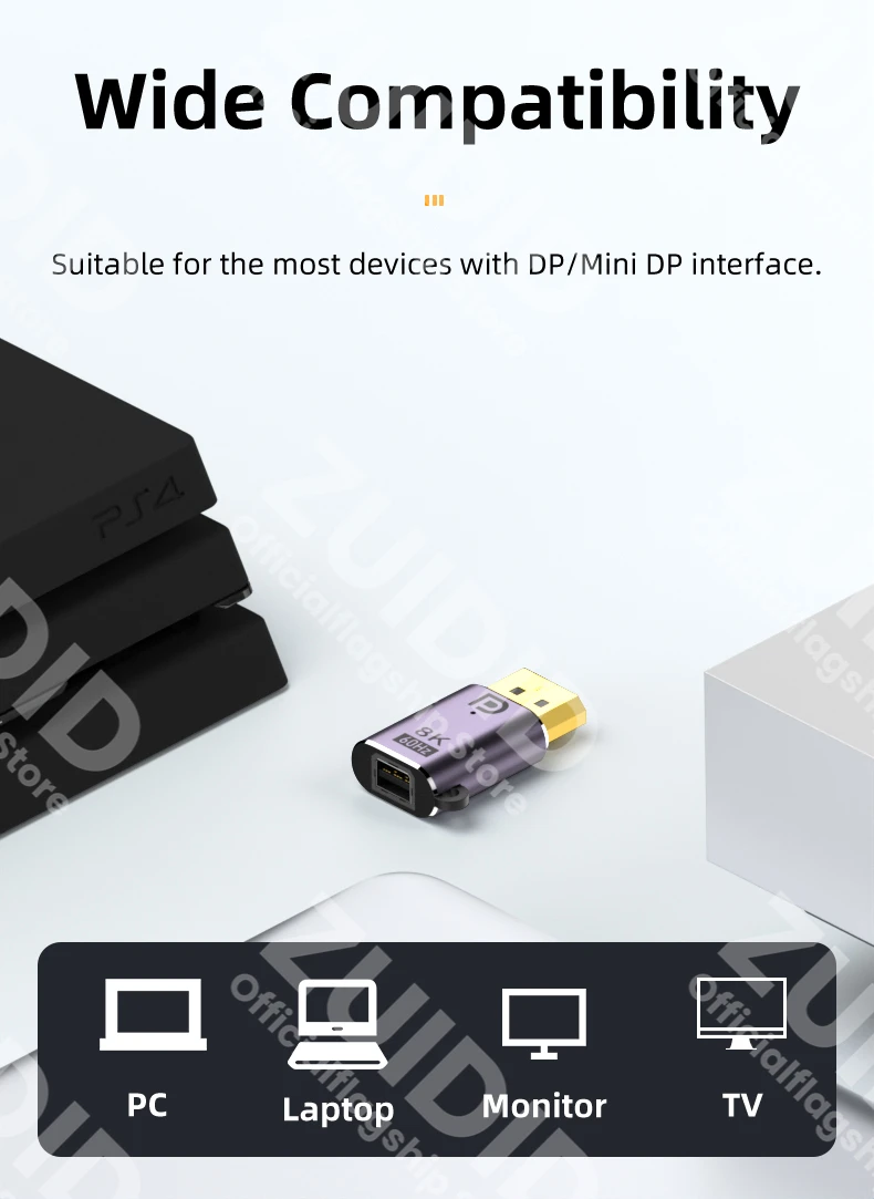 Mini DP to Displayport 1.4 Adapter Converter 8K@60Hz Bi-Directional DP to Mini DP Male to Female Cable Extender for MacBook Pro