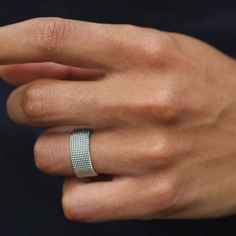 2025 Fashion New Mens Modern Stainless Steel Mesh Band Ring 4mm 8mm Wide For Men Women Retro Jewelry Gift Wholesale