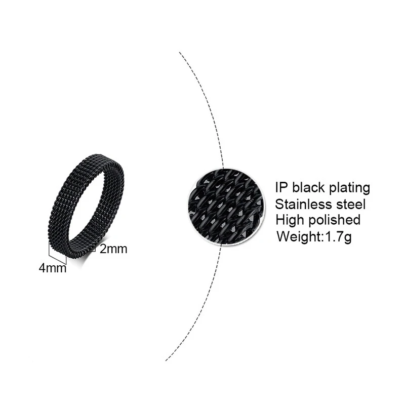 2025 Fashion New Mens Modern Stainless Steel Mesh Band Ring 4mm 8mm Wide For Men Women Retro Jewelry Gift Wholesale