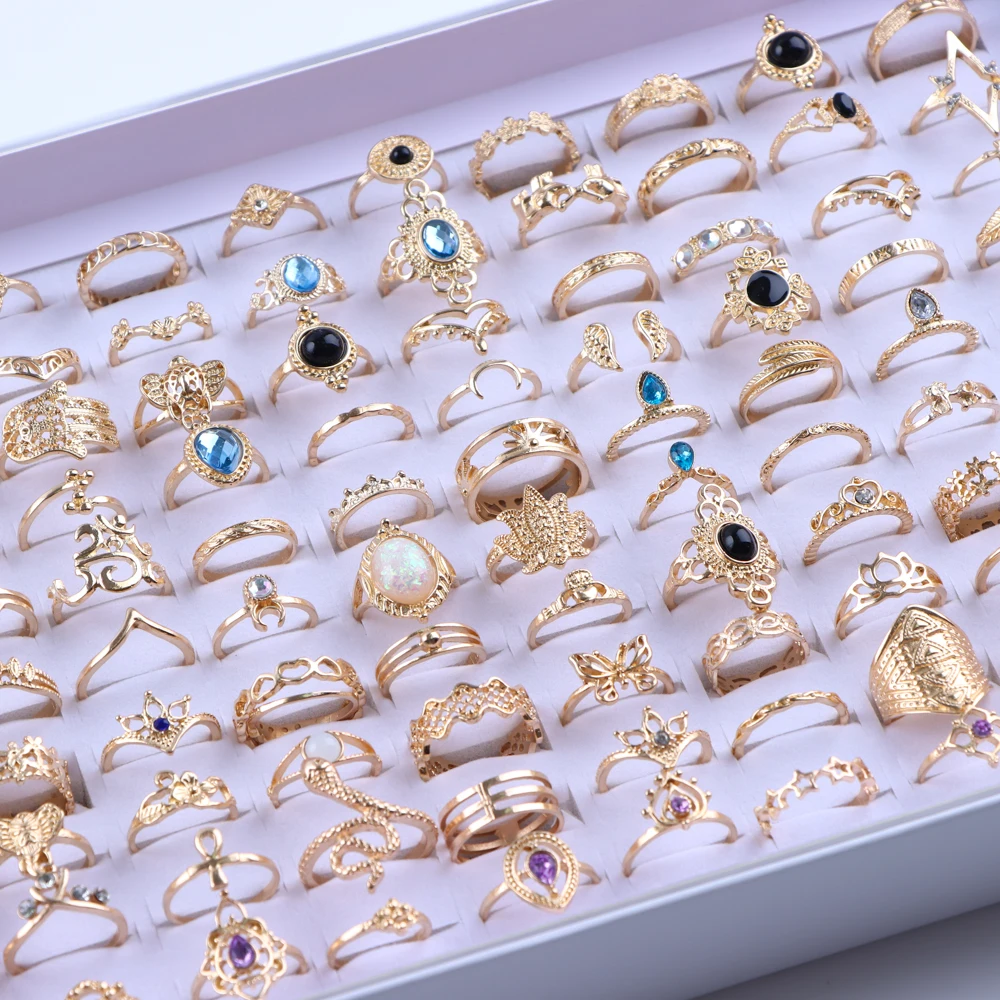 20Pcs/Lot Vintage Bohemia Geometry Flowers Leaf Rings For Charm Women Mix Style Color Fashion Jewelry Gift Accessories Wholesale