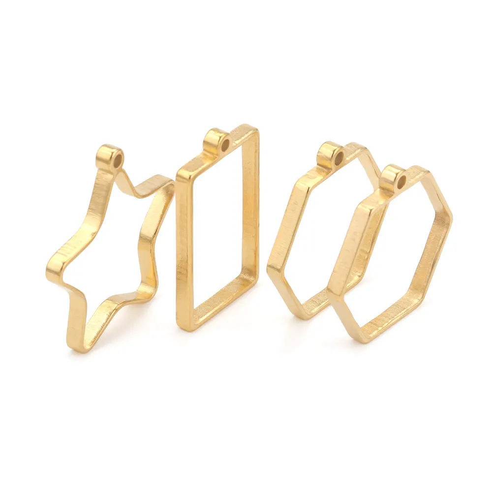 10pcs Stainless Steel Geometric Figure Charm Hollow Glue Blank Pendant Tray Bezel Charms For Jewelry Making Supplies Findings