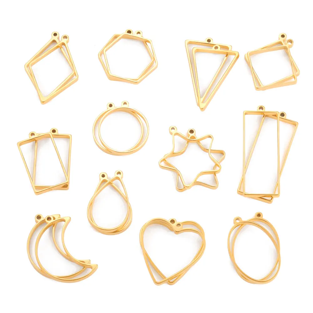 10pcs Stainless Steel Geometric Figure Charm Hollow Glue Blank Pendant Tray Bezel Charms For Jewelry Making Supplies Findings