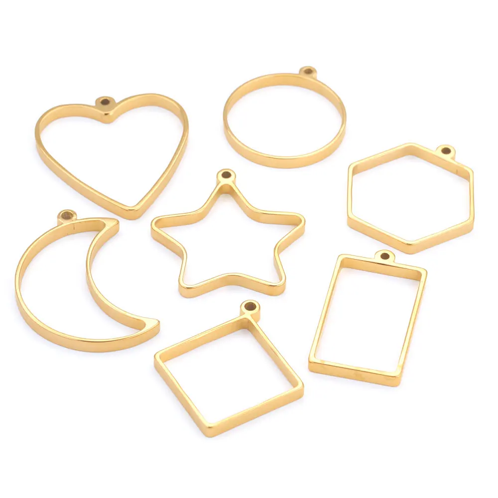 10pcs Stainless Steel Geometric Figure Charm Hollow Glue Blank Pendant Tray Bezel Charms For Jewelry Making Supplies Findings