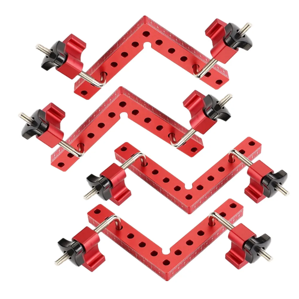 4 Pack 90 Degree Aluminium Alloy Positioning Squares Right Angle Clip L-Type Corner Clamp Woodworking Carpenter Clamping Tool