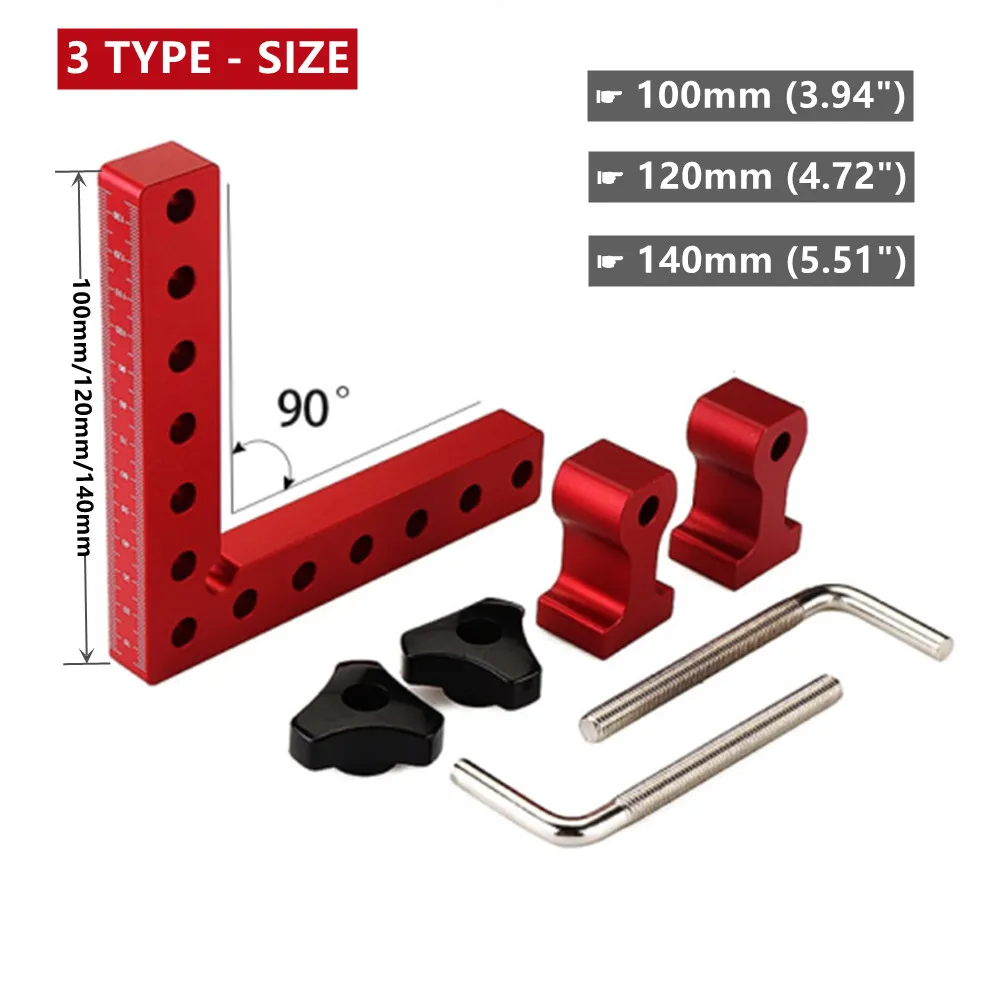4 Pack 90 Degree Aluminium Alloy Positioning Squares Right Angle Clip L-Type Corner Clamp Woodworking Carpenter Clamping Tool