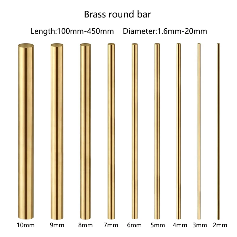 1-10pcs Diameter 1.6-20mm Brass Bar Rod Brass Round Bar Length 100-450mm Stick for Knife Handle Part DIY Accessories