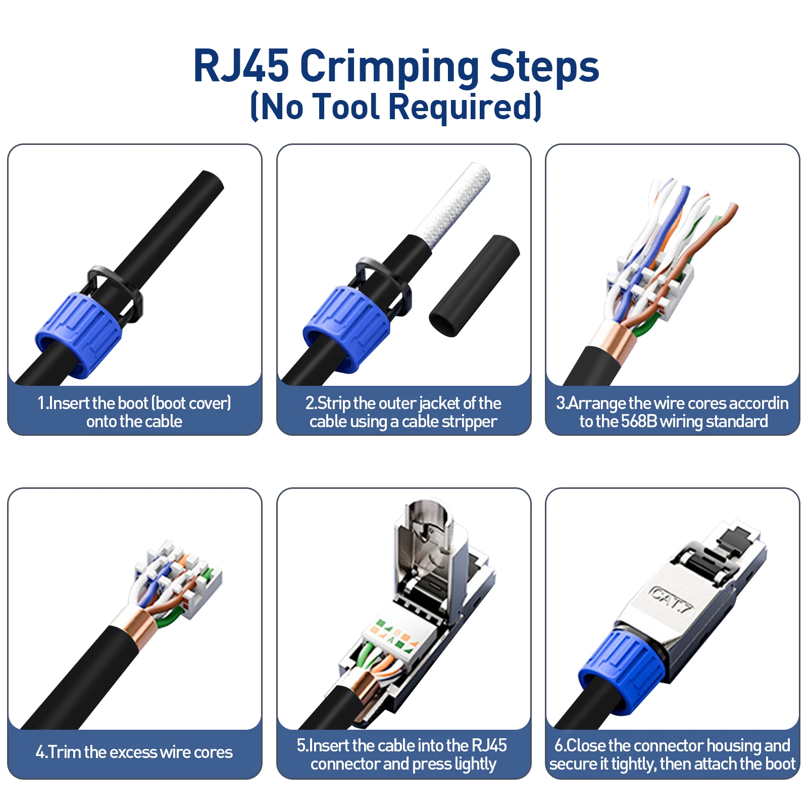 ZoeRax RJ45 CAT8 CAT7 CAT6A Toolless Ethernet Cable Connector Shielded 40/10Gbps Network Cable Plug for 22~24AWG STP Lan Cable
