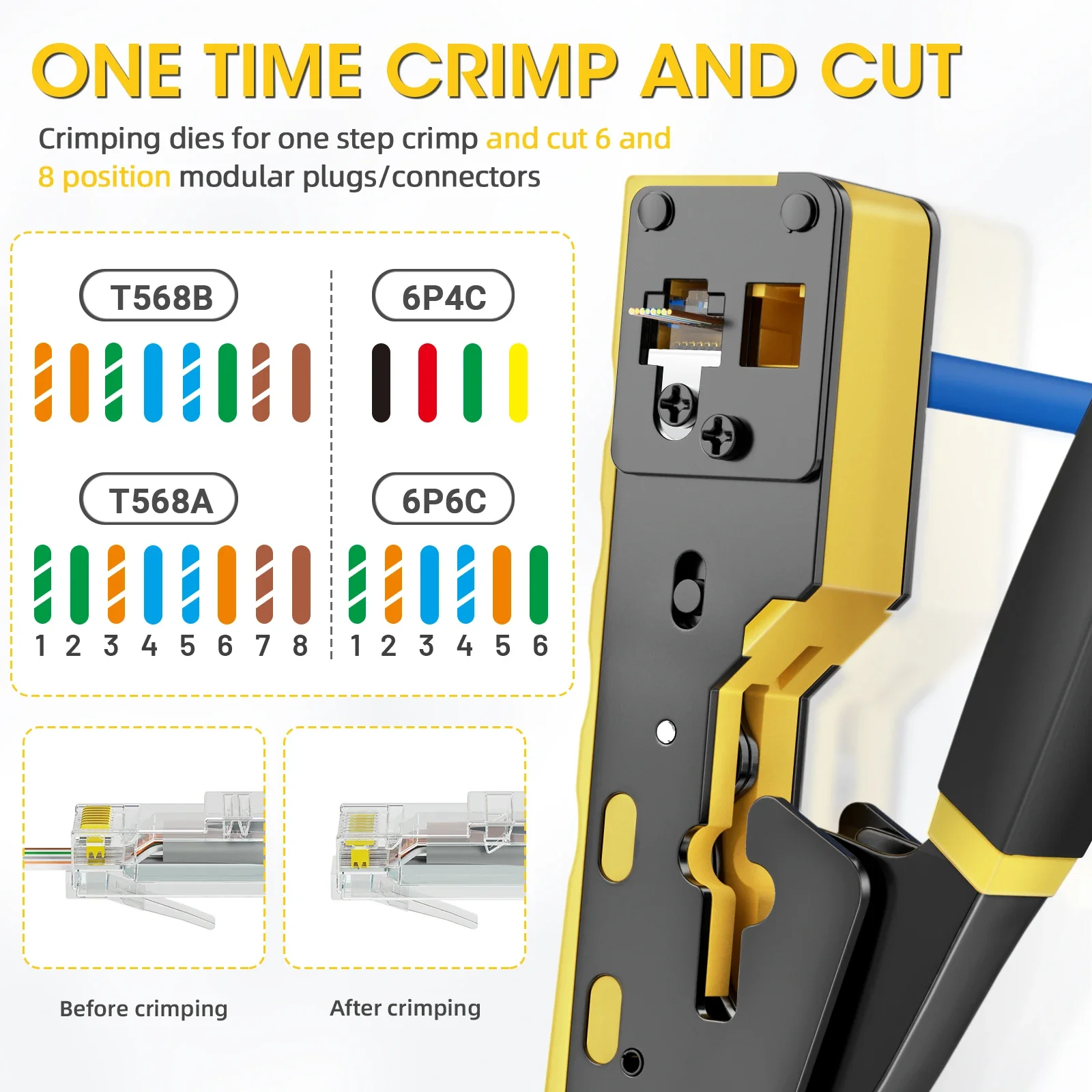 BEECHIP RJ45 Crimp Tool Pass Through Ethernet Crimping Tool for Cat6 Cat5 Cat5e RJ45 Connectors with Replacement Blade