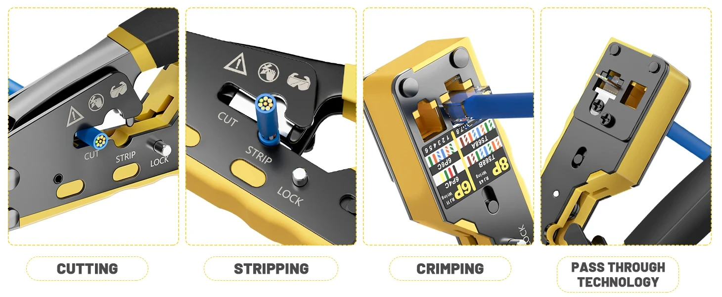 BEECHIP RJ45 Crimp Tool Pass Through Ethernet Crimping Tool for Cat6 Cat5 Cat5e RJ45 Connectors with Replacement Blade