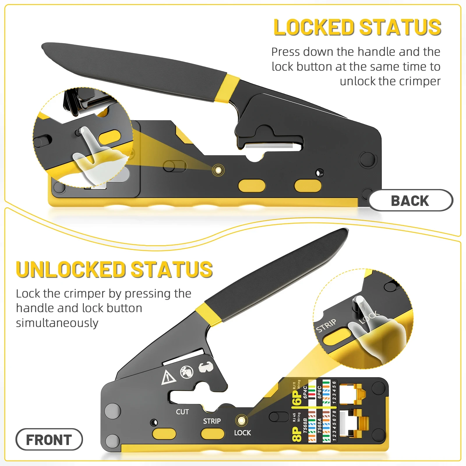 BEECHIP RJ45 Crimp Tool Pass Through Ethernet Crimping Tool for Cat6 Cat5 Cat5e RJ45 Connectors with Replacement Blade