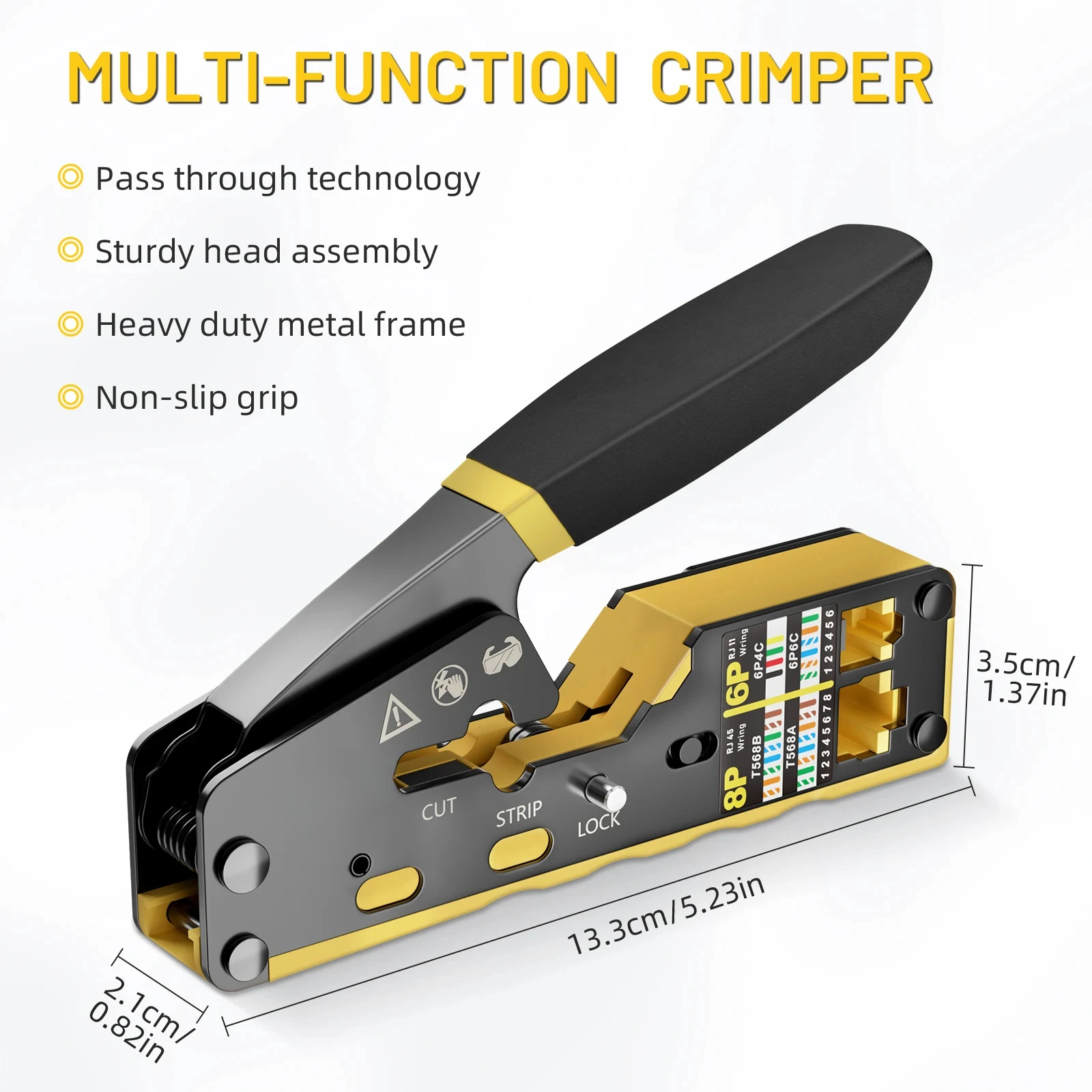 BEECHIP RJ45 Crimp Tool Pass Through Ethernet Crimping Tool for Cat6 Cat5 Cat5e RJ45 Connectors with Replacement Blade