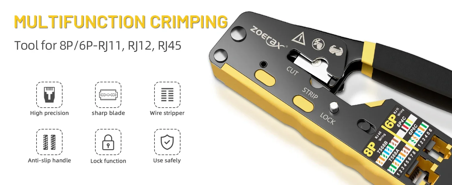 BEECHIP RJ45 Crimp Tool Pass Through Ethernet Crimping Tool for Cat6 Cat5 Cat5e RJ45 Connectors with Replacement Blade