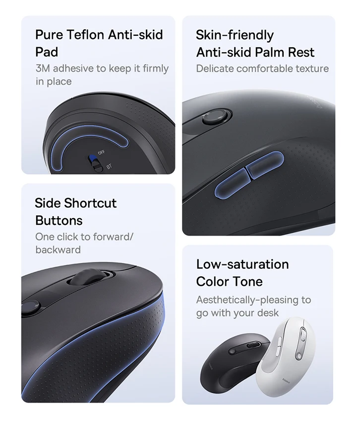 Baseus Wireless Mouse Bluetooth 5.3 2.4GHz Ergonomic 7 Silent Buttons Free Mouse Pad for MacBook Tablet Laptop Computer PC Mice