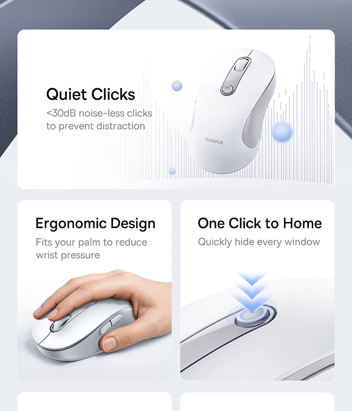 Baseus Wireless Mouse Bluetooth 5.3 2.4GHz Ergonomic 7 Silent Buttons Free Mouse Pad for MacBook Tablet Laptop Computer PC Mice