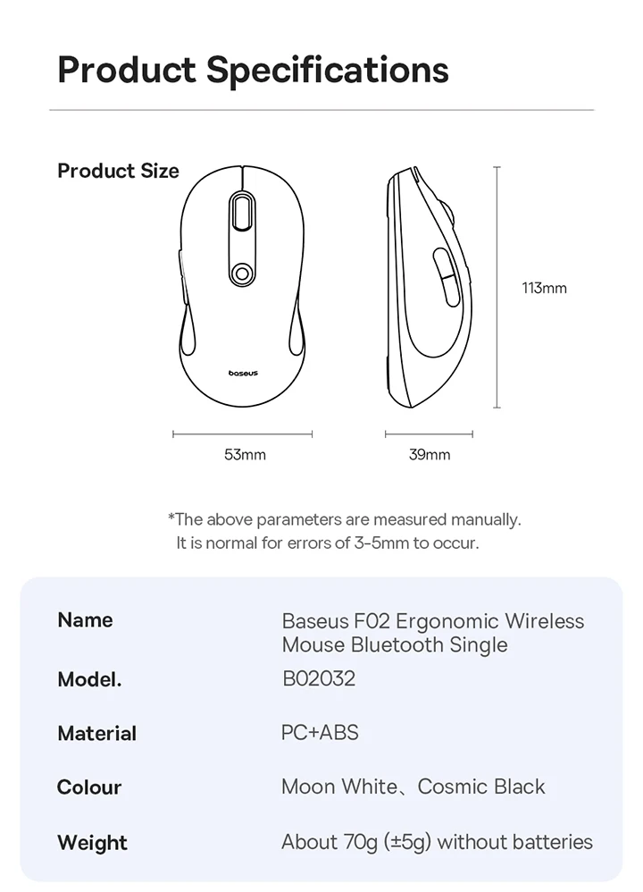 Baseus Wireless Mouse Bluetooth 5.3 2.4GHz Ergonomic 7 Silent Buttons Free Mouse Pad for MacBook Tablet Laptop Computer PC Mice