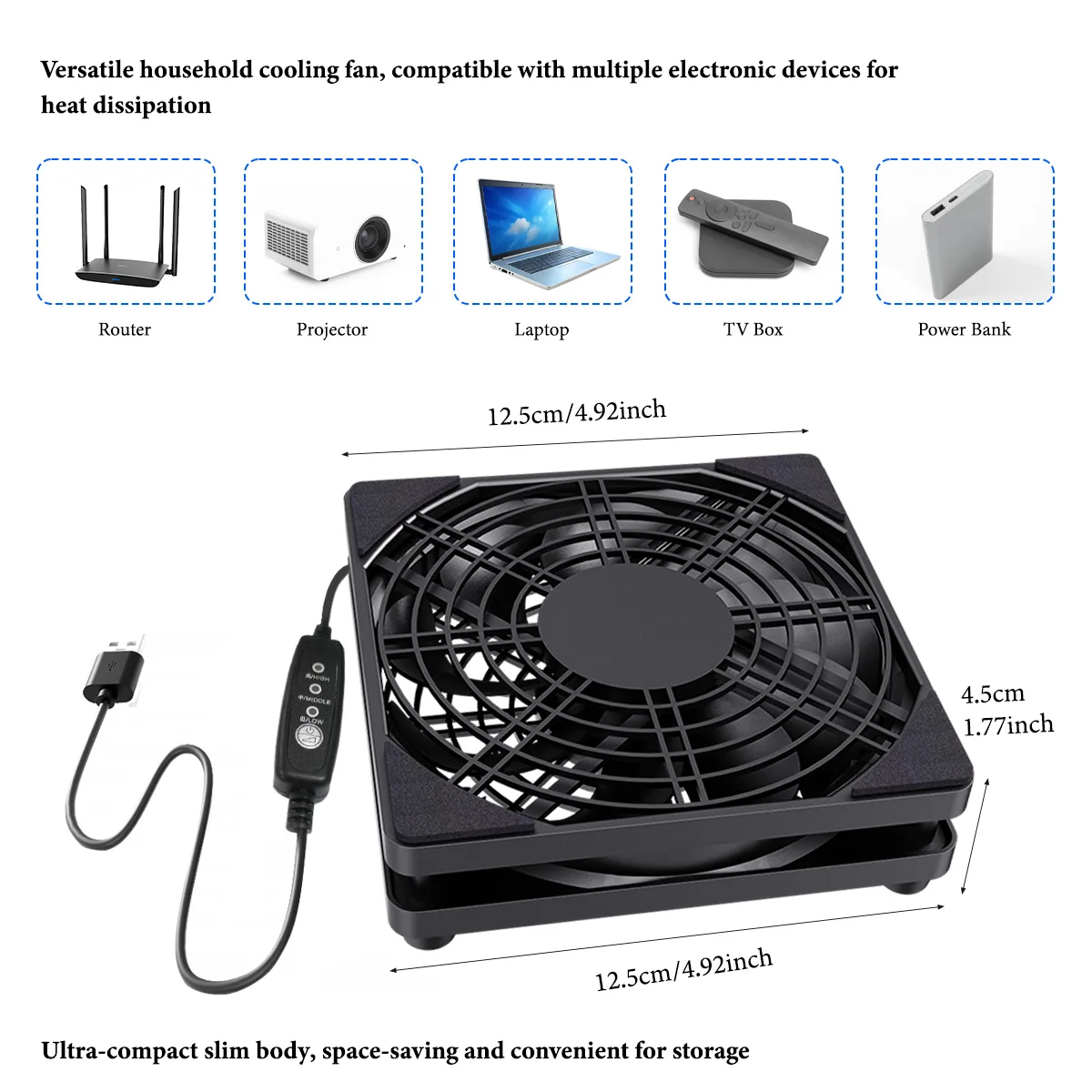 5V USB router cooling fan, with three-speed adjustable function. Style is suitable for cooling various devices.