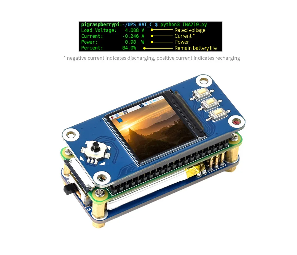 Waveshare UPS HAT (C) 5V Uninterruptible Power Supply UPS HAT Board For Raspberry Pi Zero Zero 2 W UPS