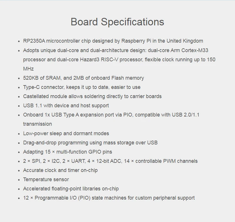 Raspberry Pi Pico 2 RP2350 USB A Mini Development Board RP2350A Compatible With USB 2.0/1.1 Transmission