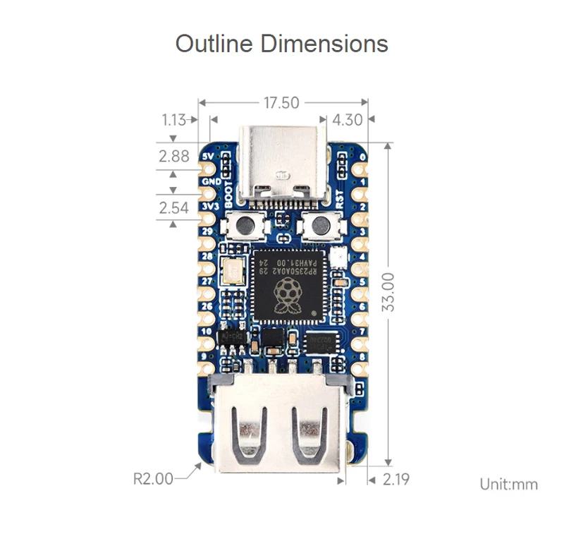 Raspberry Pi Pico 2 RP2350 USB A Mini Development Board RP2350A Compatible With USB 2.0/1.1 Transmission