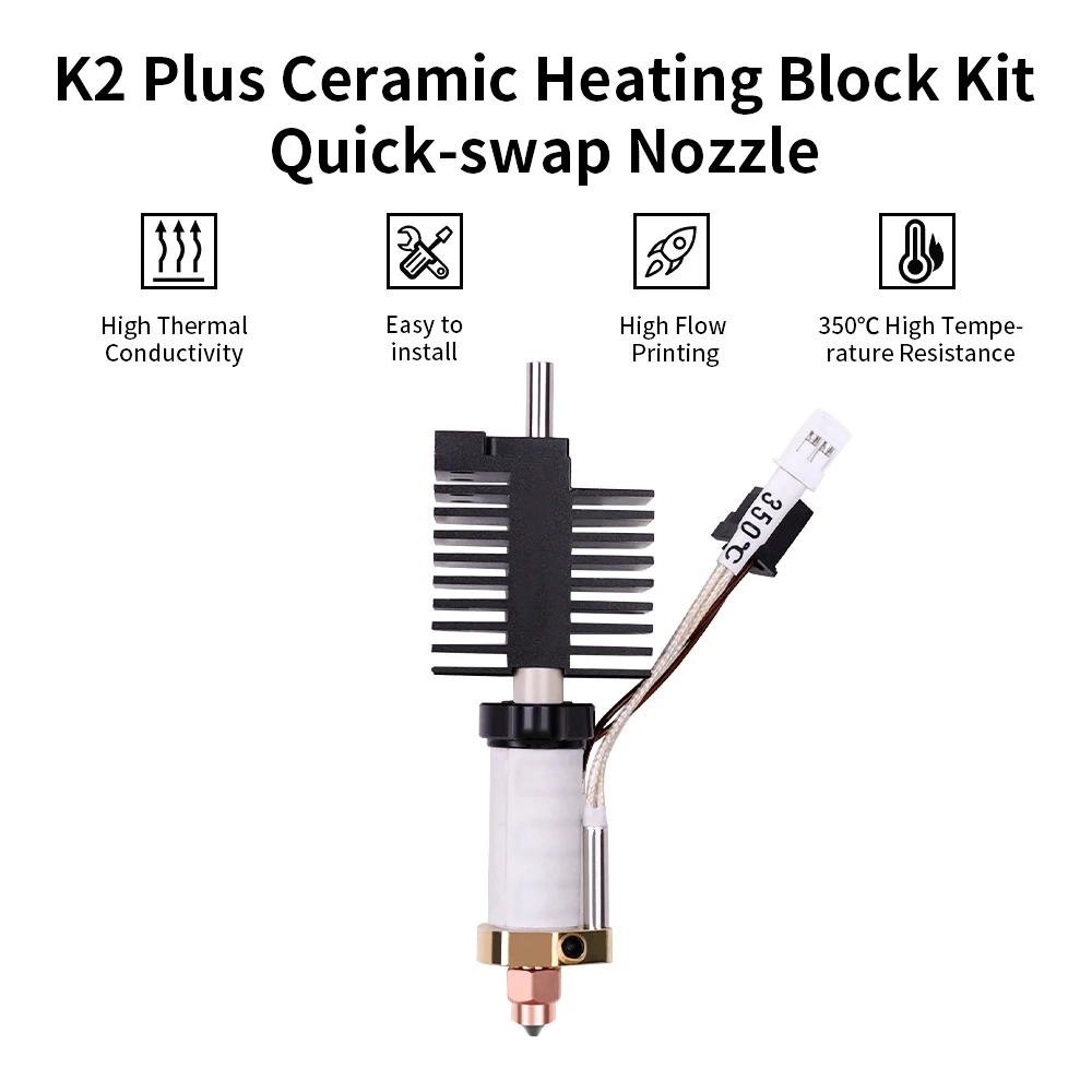 For Creality K2 Plus Hotend Kit Ceramic Heating Block Replacement Hot End For K2 Plus 3D Printer Spare Parts Quick-Swap Nozzle