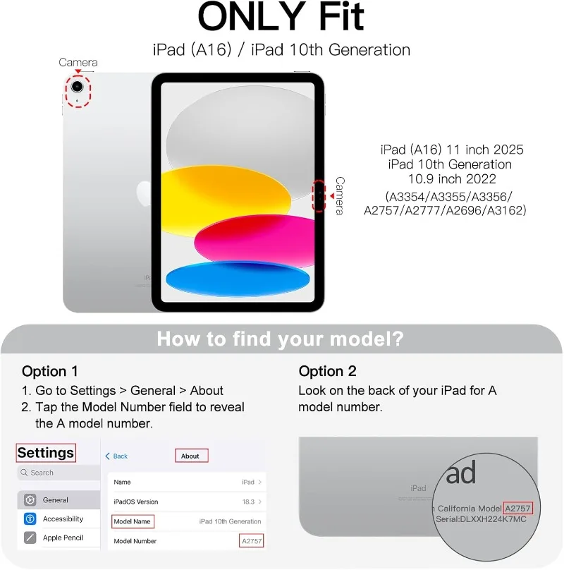 Case for iPad A16 11th 2025 10th Generation 10.9 2022 Smart Cover iPad 11th/10th A3354 A3355 A3356 A2696 A2757 A2777 Fundas case