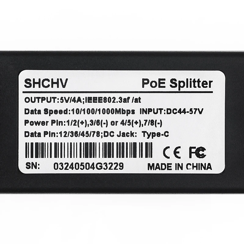 5V 4A Raspberry Pi 5 PoE Splitter 10/100/1000MB Network Gigabit IEEE 802.3 AF/AT Type-C to PoE for Pi 5 Pi5