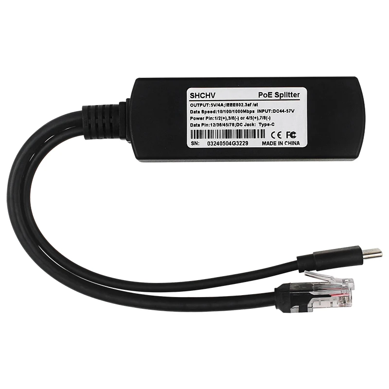 5V 4A Raspberry Pi 5 PoE Splitter 10/100/1000MB Network Gigabit IEEE 802.3 AF/AT Type-C to PoE for Pi 5 Pi5