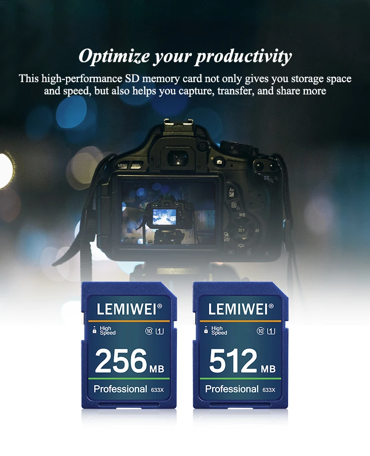 Camera SD Card 256MB 512MB 1GB 2GB High Speed Class 10 U1 Professional 633X SD Card UHS-I LEMIWEI Memory Card For Camera