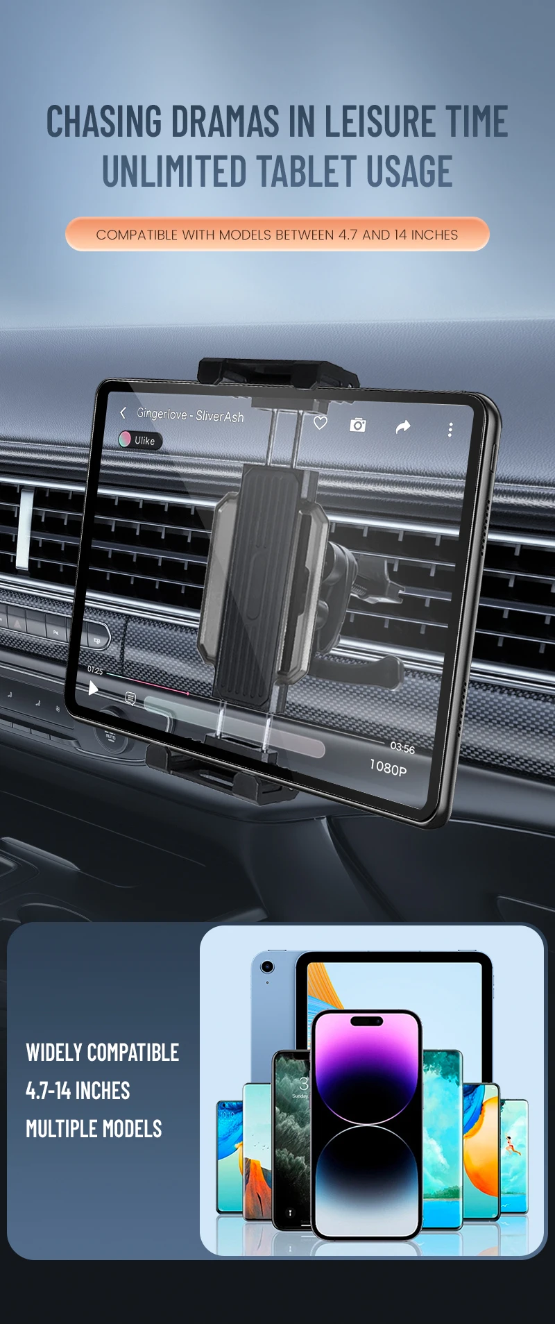 Universal 4-13 Inch Car Air Vent Tablet Stand 360 Rotating Holder Mount For iPhone iPad Pro Air Mini Xiaomi Samsung Tab PC Phone