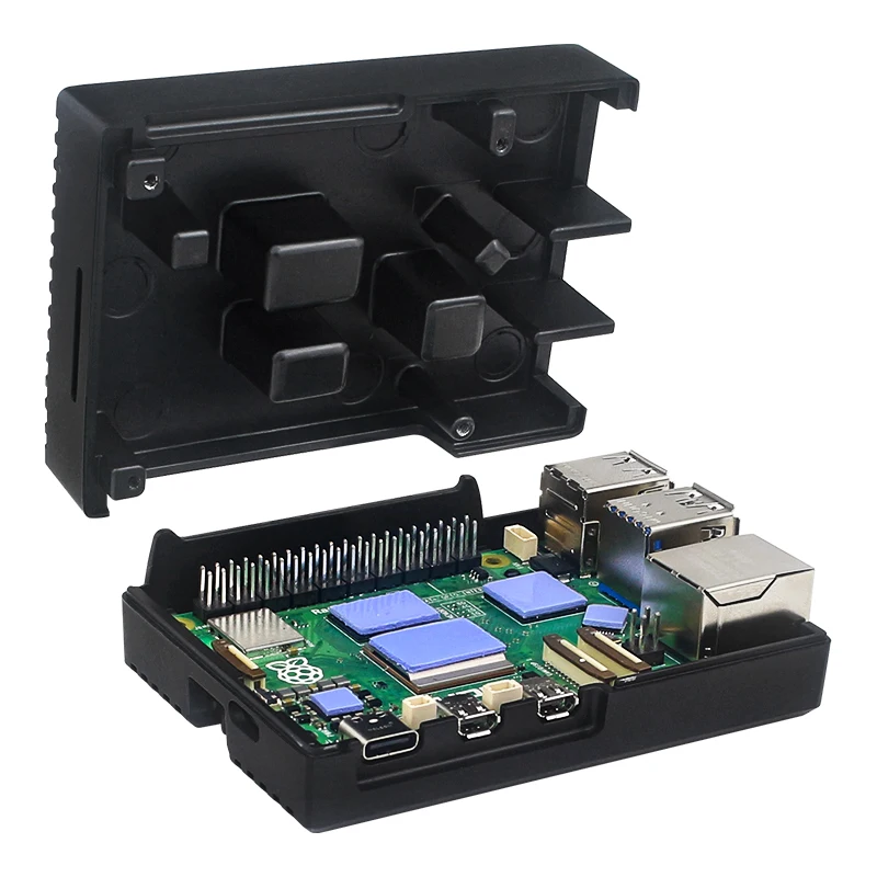 Raspberry Pi 5 Aluminium Alloy Case Metal Shell with Silicone Heatsinks Passive Cooling Enclosure for Raspberry Pi 5