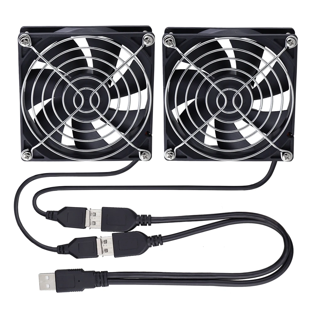 GDSTIME Dual 40mm 60mm 80mm 92mm 120mm 140mm 5V USB Fan w 2 in 1 USB Cable USB Controller For AV Receiver DVR and TV Box Cooling