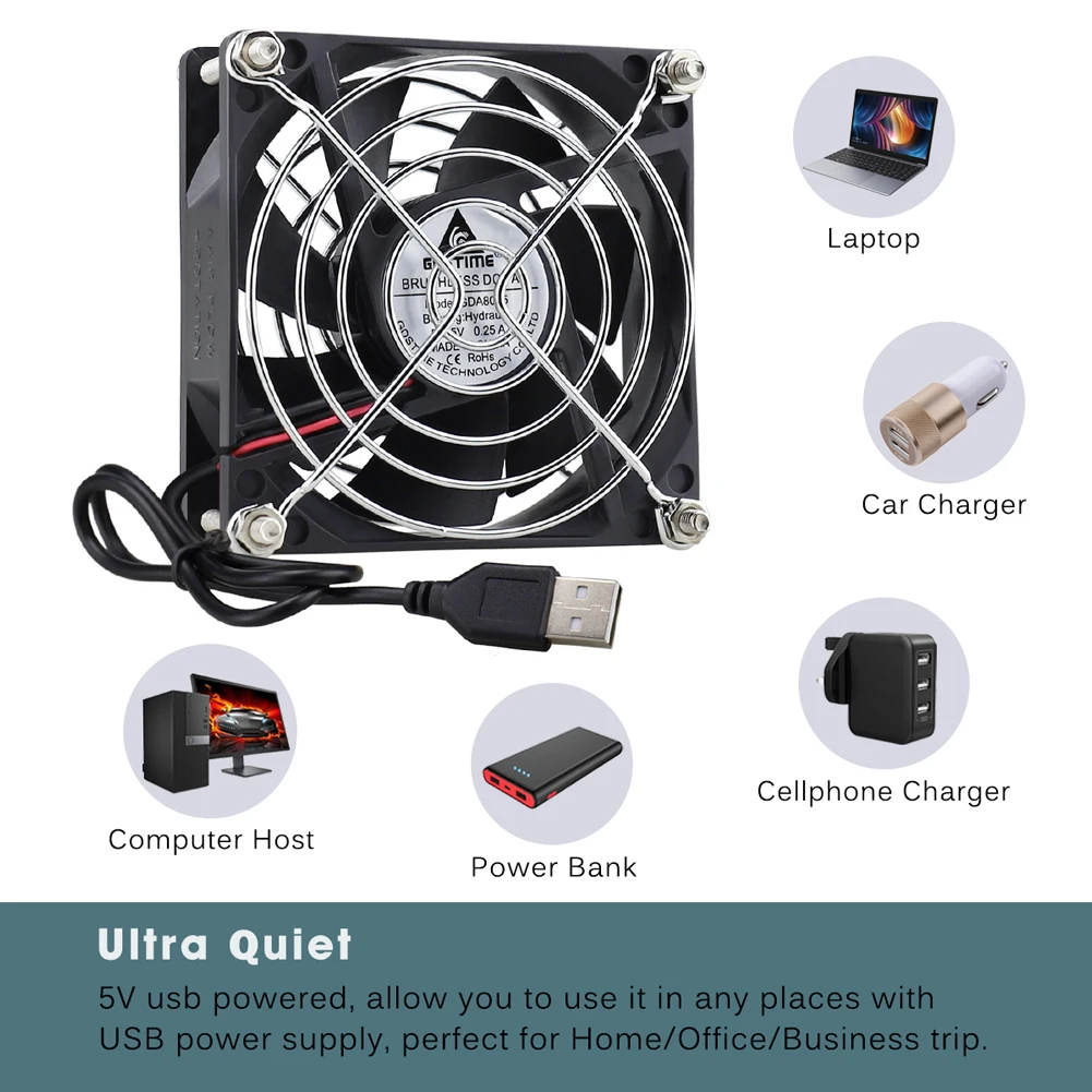 GDSTIME Dual 40mm 60mm 80mm 92mm 120mm 140mm 5V USB Fan w 2 in 1 USB Cable USB Controller For AV Receiver DVR and TV Box Cooling