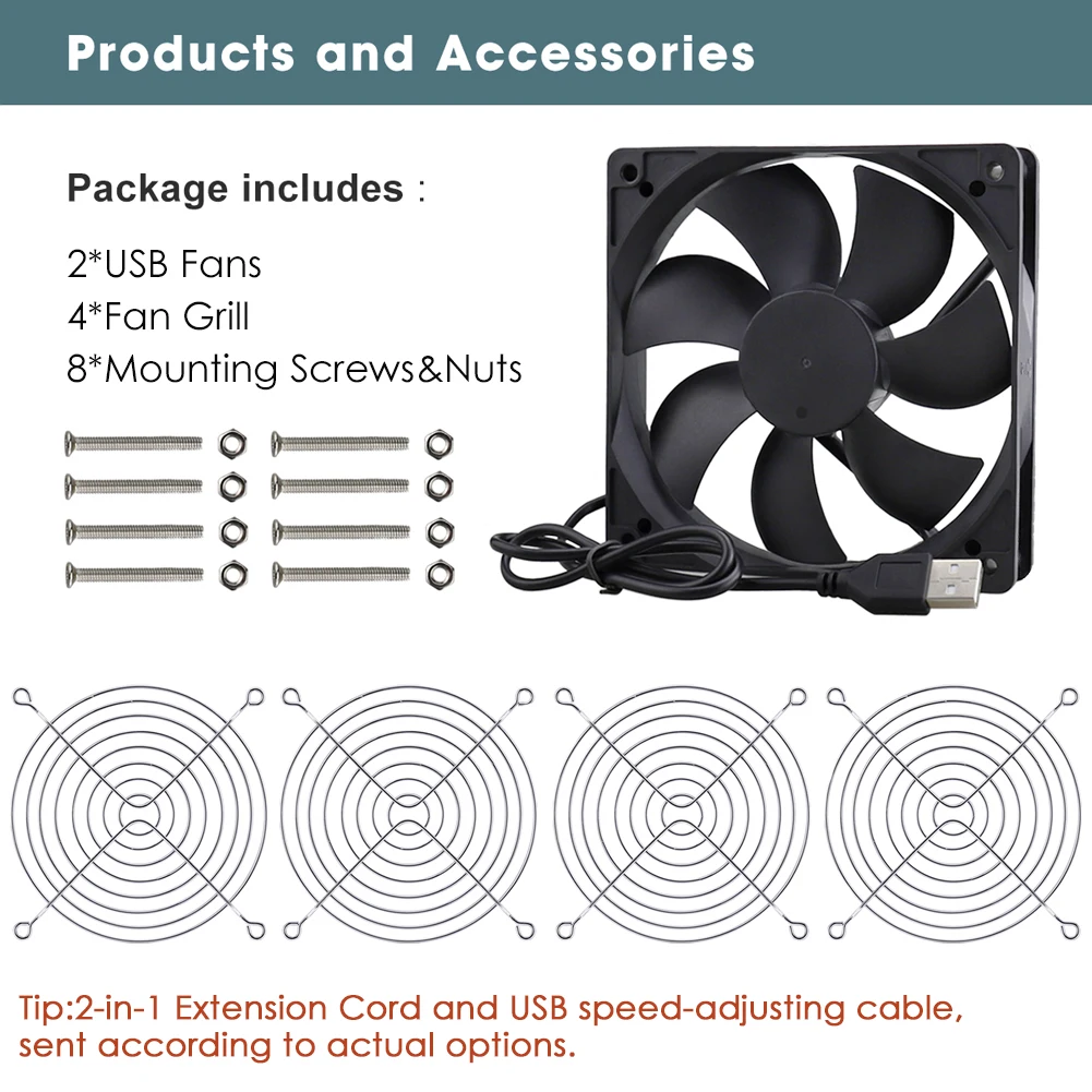 GDSTIME Dual 40mm 60mm 80mm 92mm 120mm 140mm 5V USB Fan w 2 in 1 USB Cable USB Controller For AV Receiver DVR and TV Box Cooling