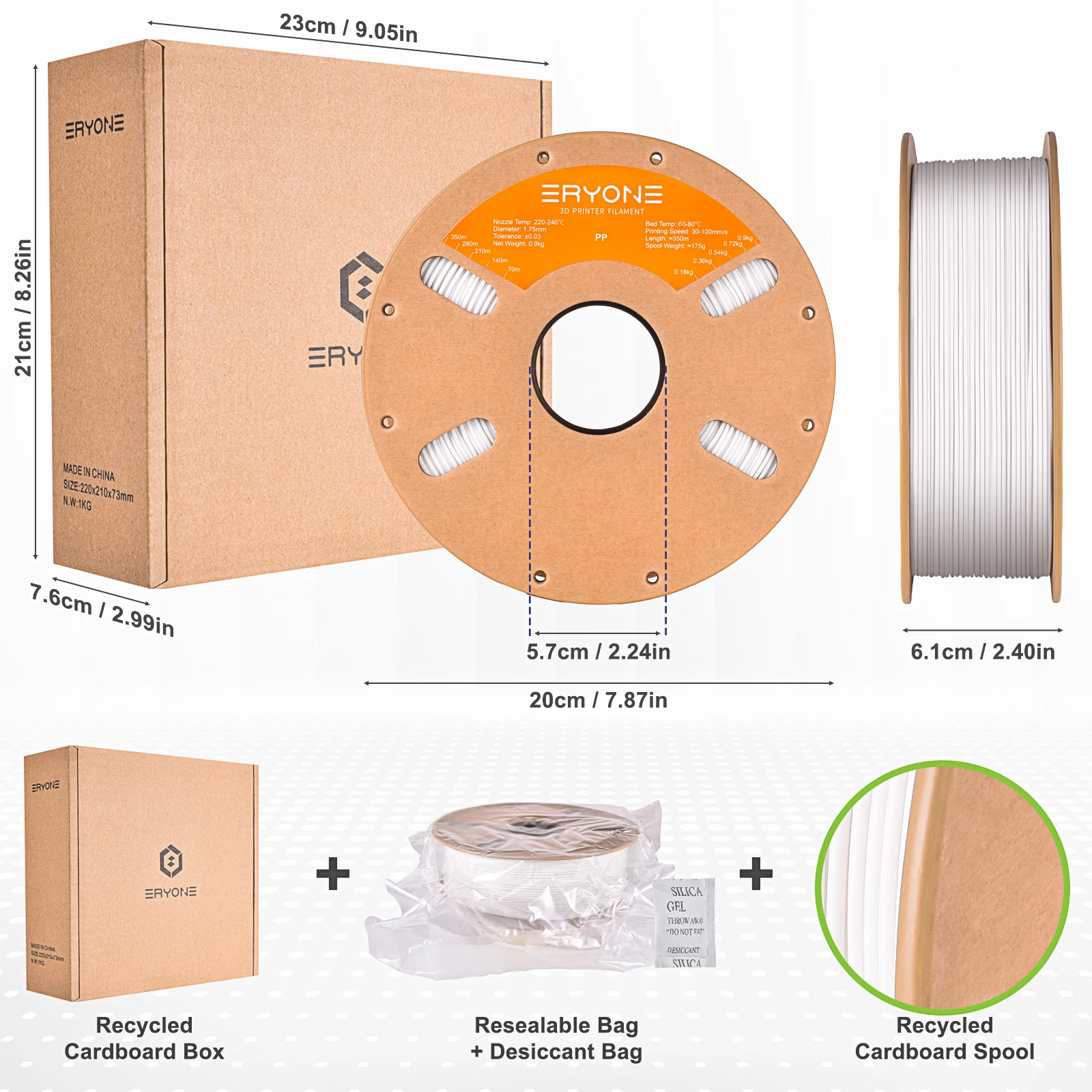Eryone PP-CF(700g)/PP(900g) Premium Filament 3D FDM Print, Safe Material PP, PP Carbon Fiber/PP Filament