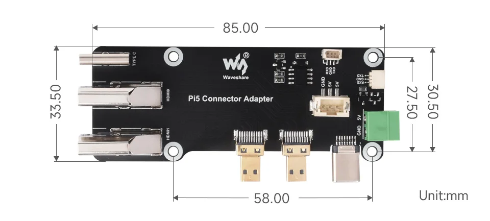 Micro HDMI-compatible to HDMI-c Multifunctional Adapter for Raspberry Pi 5 / 4B  Two Power Supply Methods Dual 4K Output