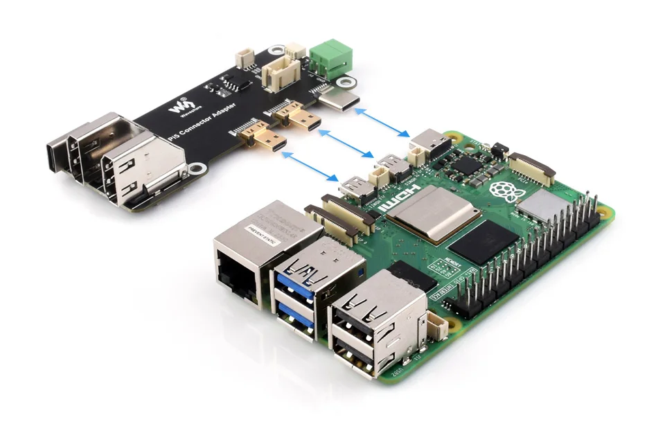 Micro HDMI-compatible to HDMI-c Multifunctional Adapter for Raspberry Pi 5 / 4B  Two Power Supply Methods Dual 4K Output