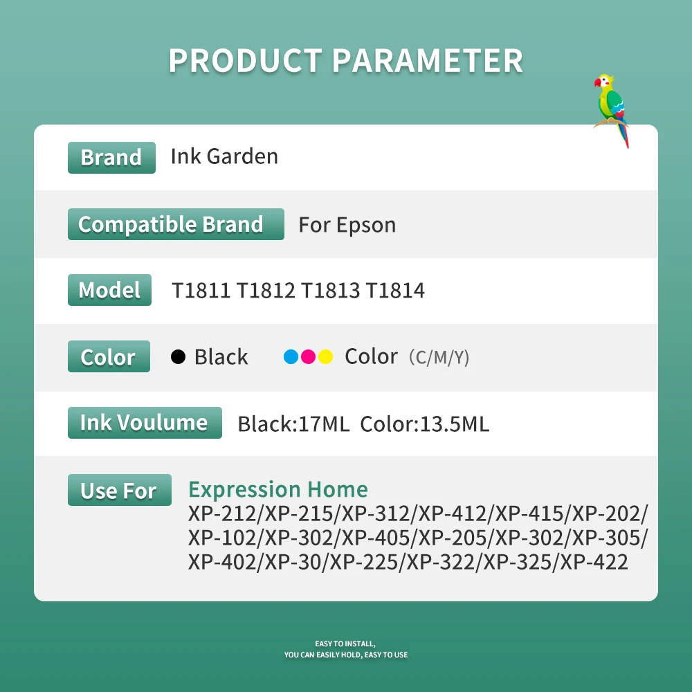 1811 Ink Cartridges 18XL Compatible For EPSON T 1812 T1814 Use XP312 XP205 XP225 XP212 XP215 XP302 XP412 XP402 XP415 Printer