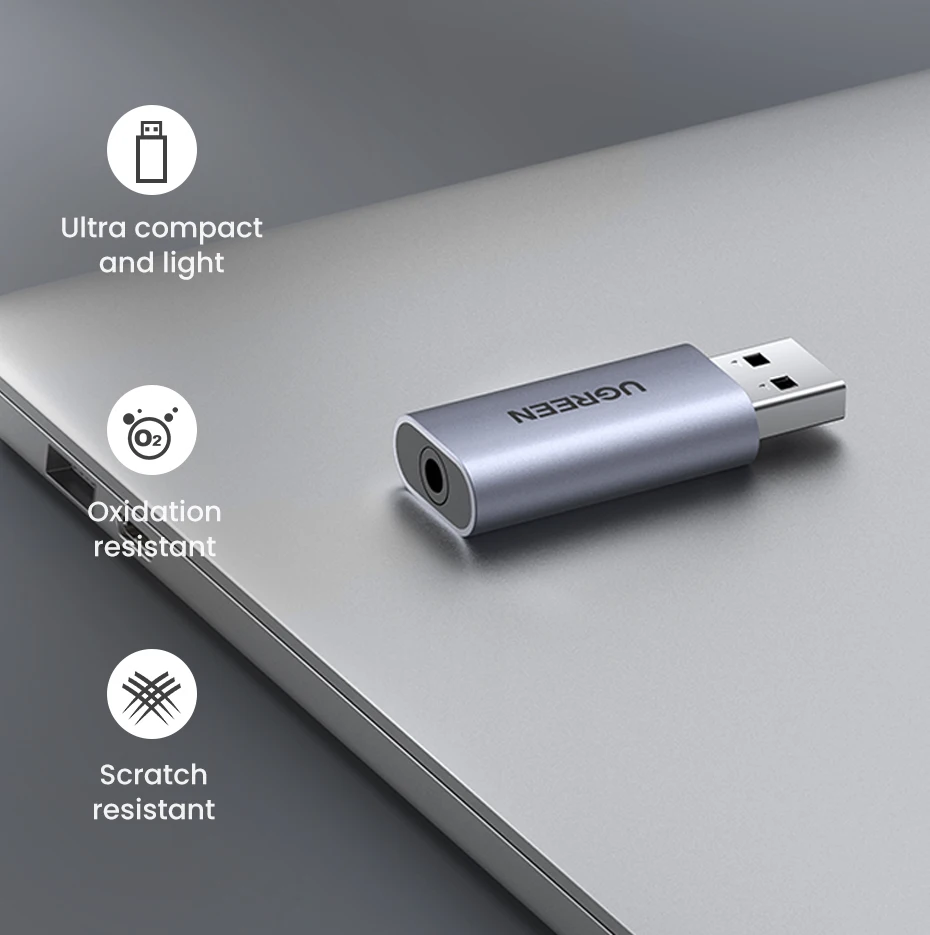 UGREEN Sound Card USB to 3.5mm Audio Interface Adapter for Earphone Mic for PC Laptop PS5/4 TRRS(CTIA/OMTP) Aluminum Metal Shell