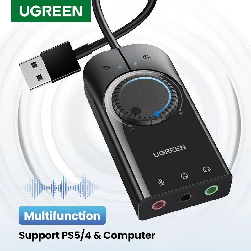 UGREEN Sound Card USB to 3.5mm Audio Interface Adapter for Earphone Mic for PC Laptop PS5/4 TRRS(CTIA/OMTP) Aluminum Metal Shell