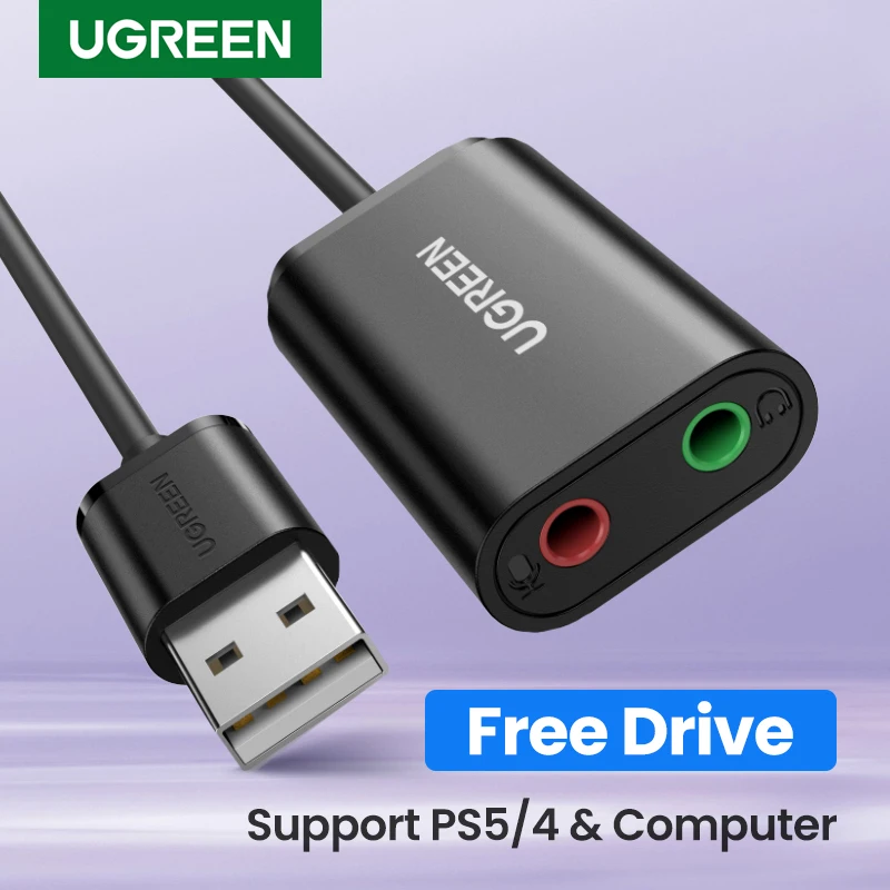 UGREEN Sound Card USB to 3.5mm Audio Interface Adapter for Earphone Mic for PC Laptop PS5/4 TRRS(CTIA/OMTP) Aluminum Metal Shell