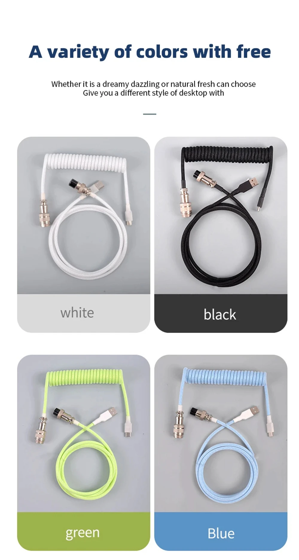 NNBILI New Custom Type C Mechanical Keyboard Coiled Cable USB Mechanical Keyboard Spring Wire Desktop Computer Aviation Connecto
