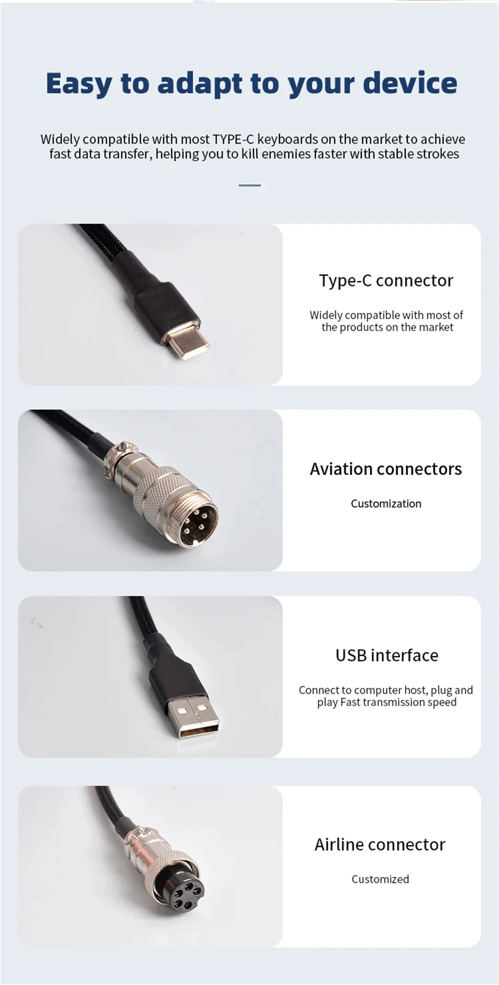 NNBILI New Custom Type C Mechanical Keyboard Coiled Cable USB Mechanical Keyboard Spring Wire Desktop Computer Aviation Connecto