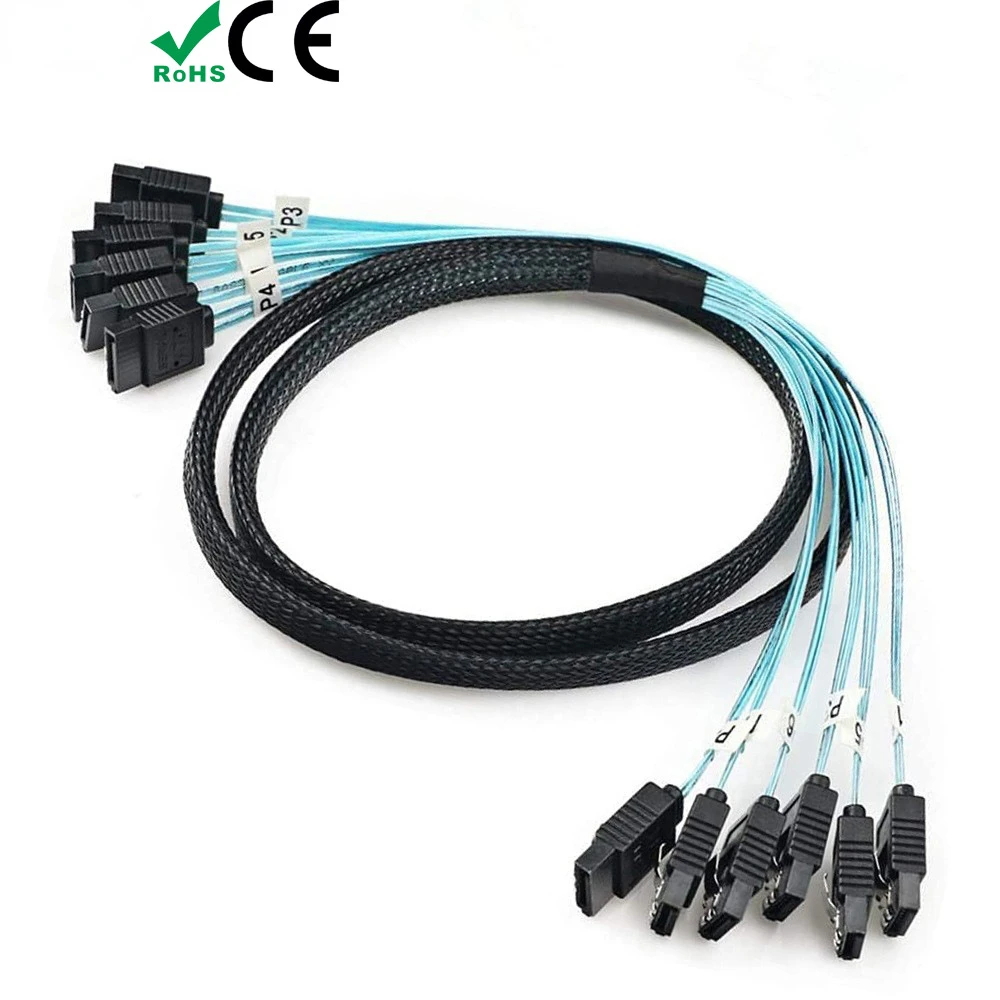 1M/0.5M Sata SAS Cable High Speed 6Gbps 6/8 Ports/Set 7 Pin Sata To Sata High Quality for PC Server HDD Mining